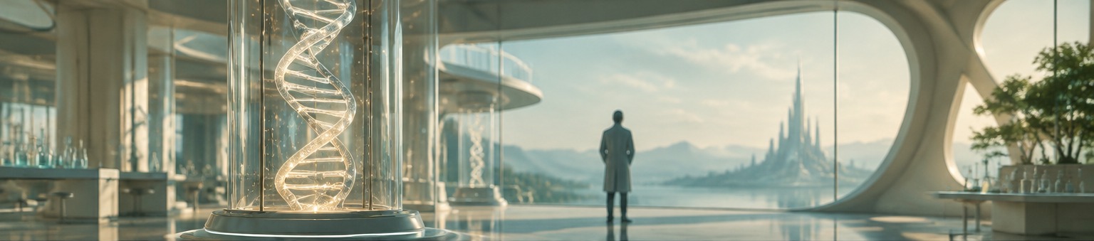 An original future genetics laboratory with a DNA helix