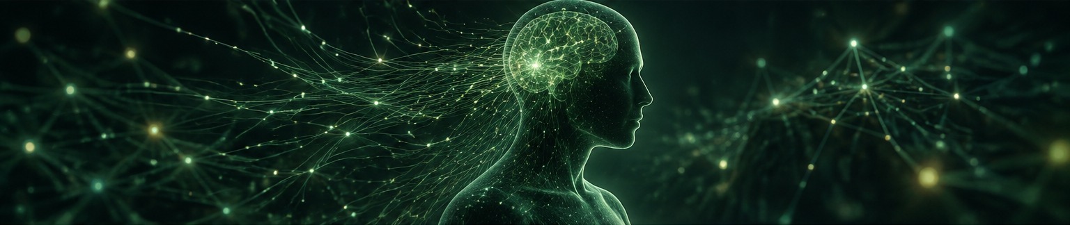 An original illustration of a neural silhouette connected to a network